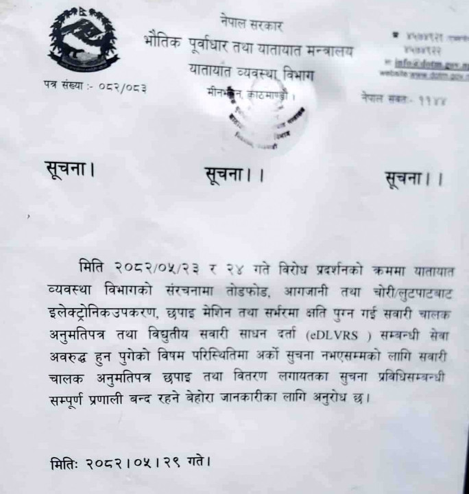 लाइसेन्स छपाइ तथा वितरण कार्य अनिश्चितकालका लागि बन्द