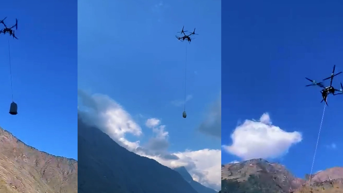 सडक सम्पर्क विच्छेद भएका बस्तीमा ड्रोनबाट राहत सामग्री